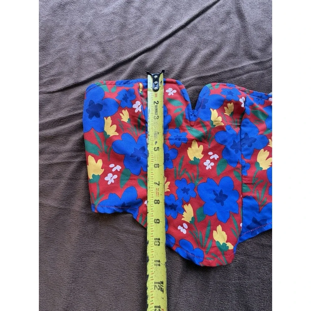 Floral Corset Top Red Blue Yellow Green Smocked 100% Polyester Women